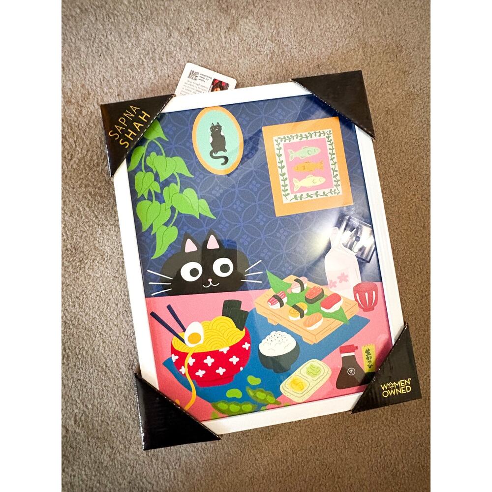 NEW Sapna Shah Japanese Sushi Cat Wall Art Bright Colorful Cat Lover Decor - Picture 2 of 5